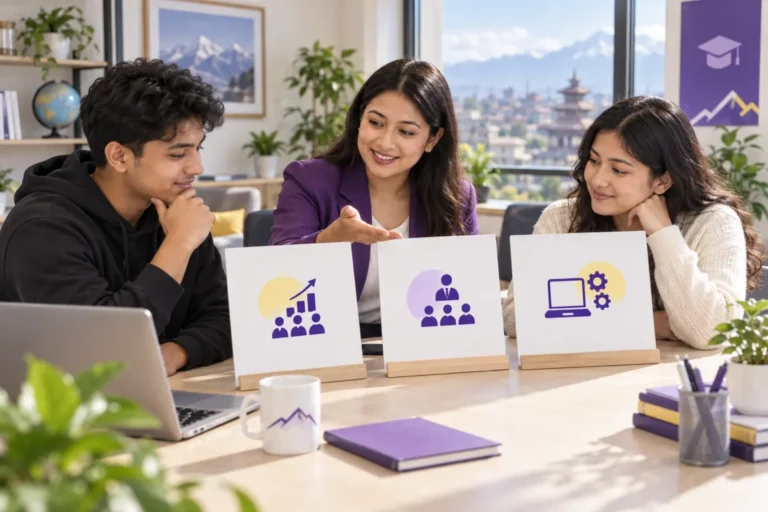 Education adviser helping Nepali students compare business and information technology programmes