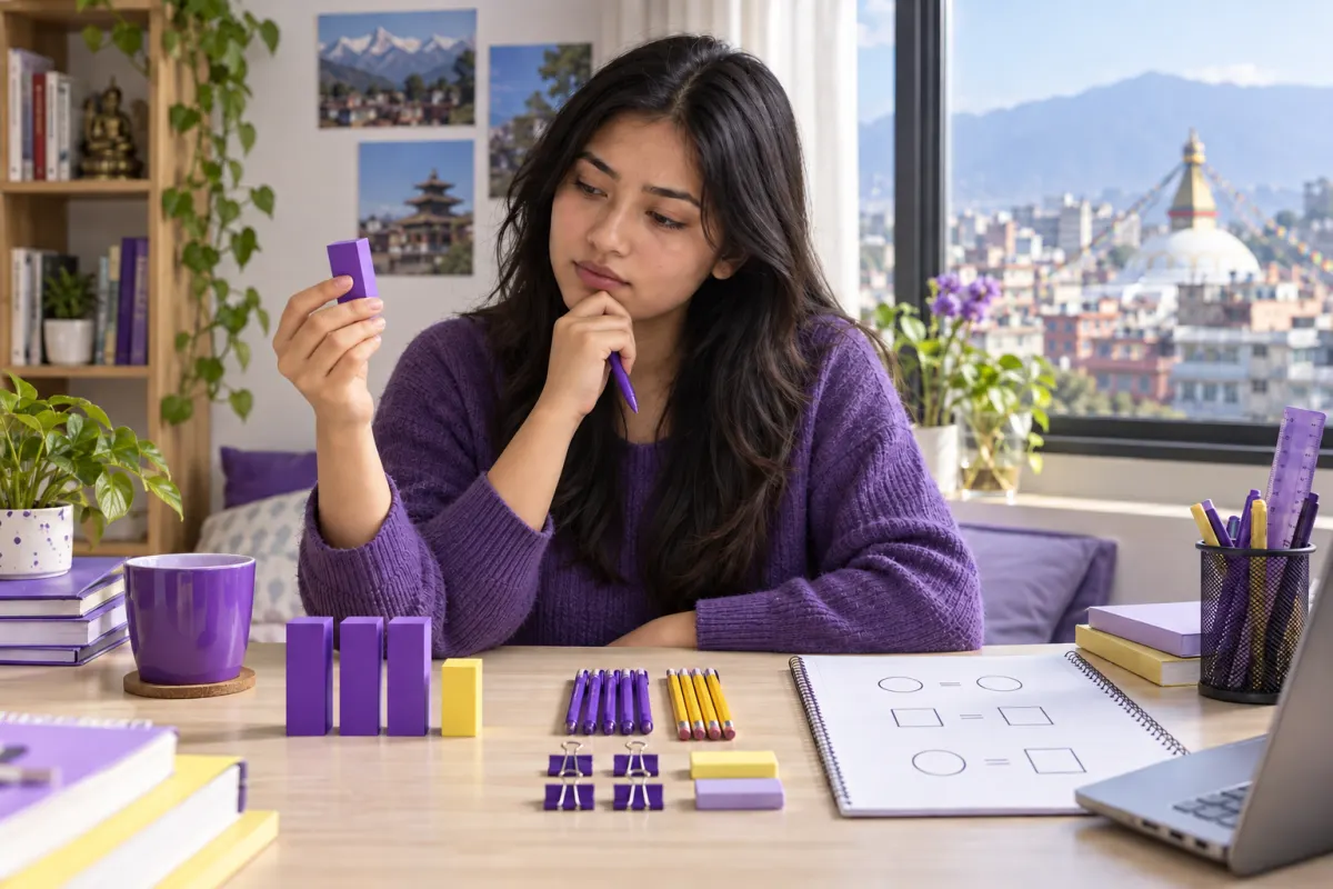 Nepali CMAT student comparing blocks for ratio, proportion and averages practice